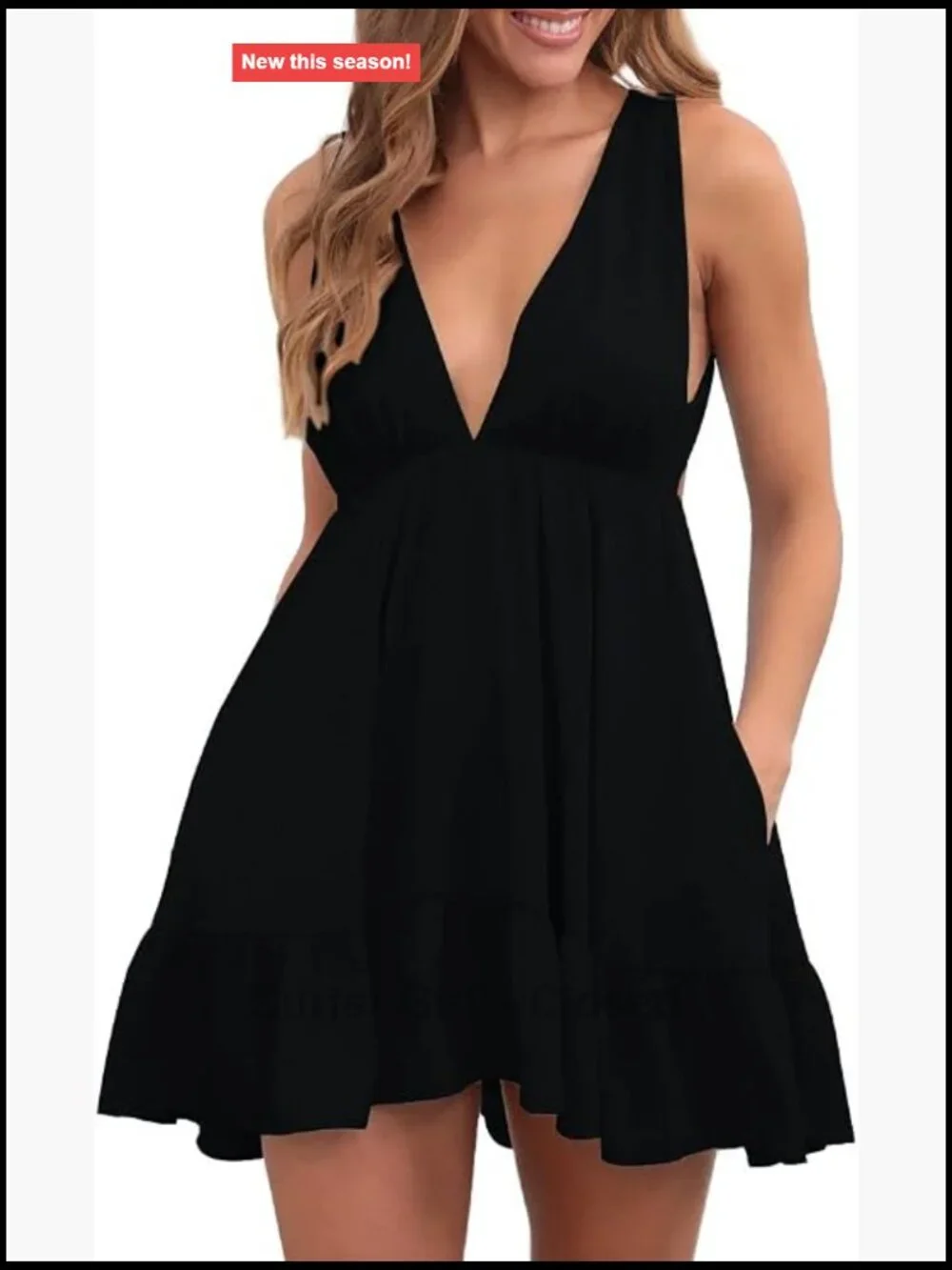 Women's Sleeveless Mini Dress Deep V Neck Backless Ruffle Casual Summer Party